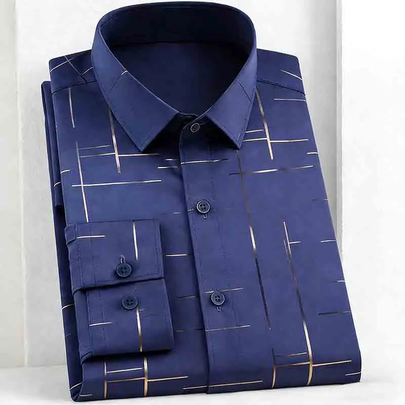 Fashion Men's Line Print Long Sleeve Shirt