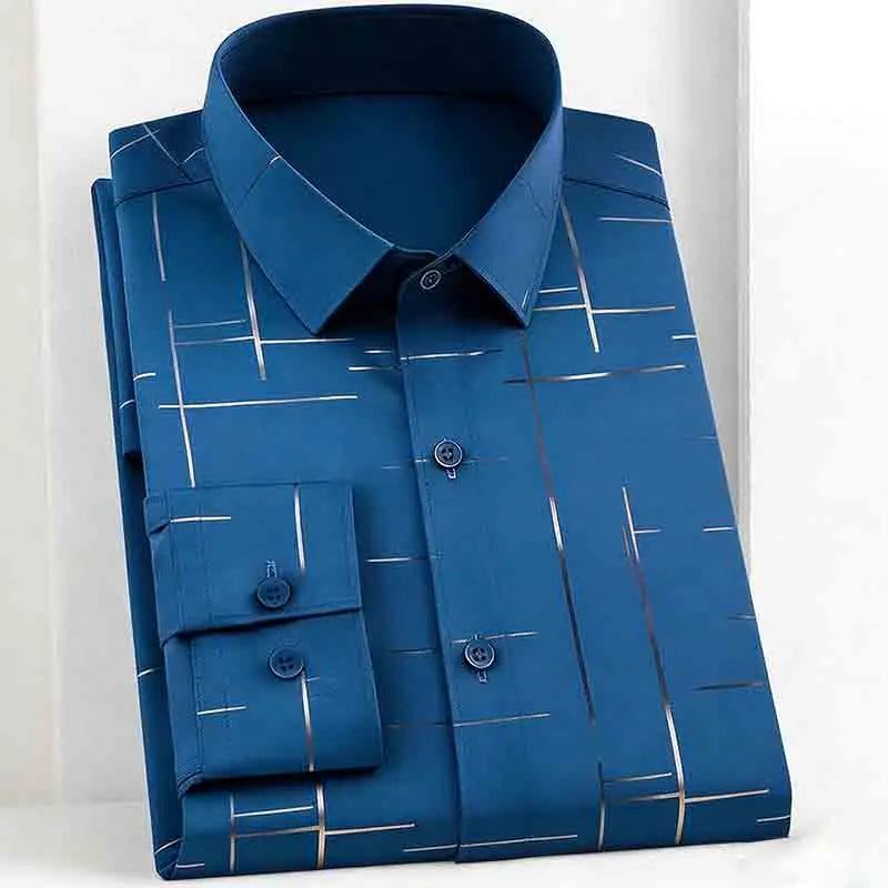 Fashion Men's Line Print Long Sleeve Shirt